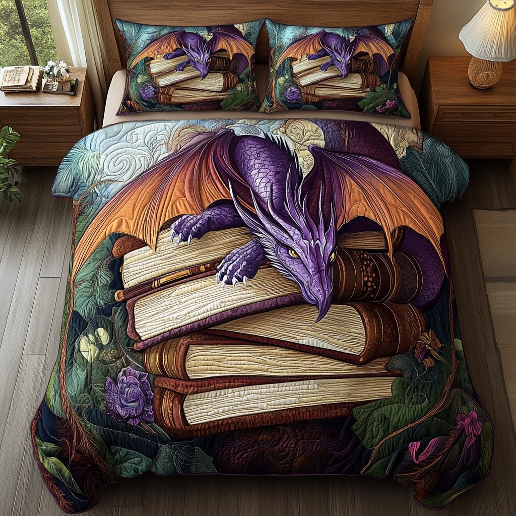 Storm Serpent quilted 3-piece bedding set on a made bed with two matching pillow shams