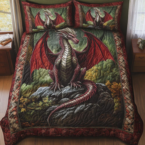 Stormfang quilted 3-piece bedding set on a made bed with two matching pillow shams