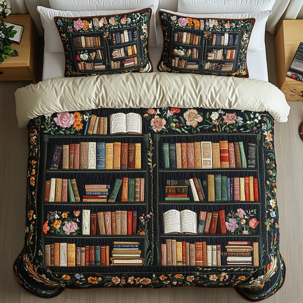 Storybook Charm quilted 3-piece bedding set on a made bed with two matching pillow shams