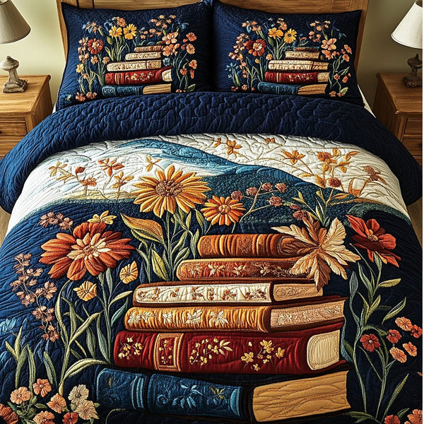 Storybook Charm quilted 3-piece bedding set on a made bed with two matching pillow shams