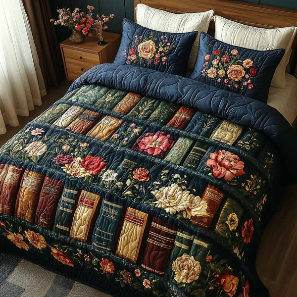 Storybook Charm quilted 3-piece bedding set on a made bed with two matching pillow shams
