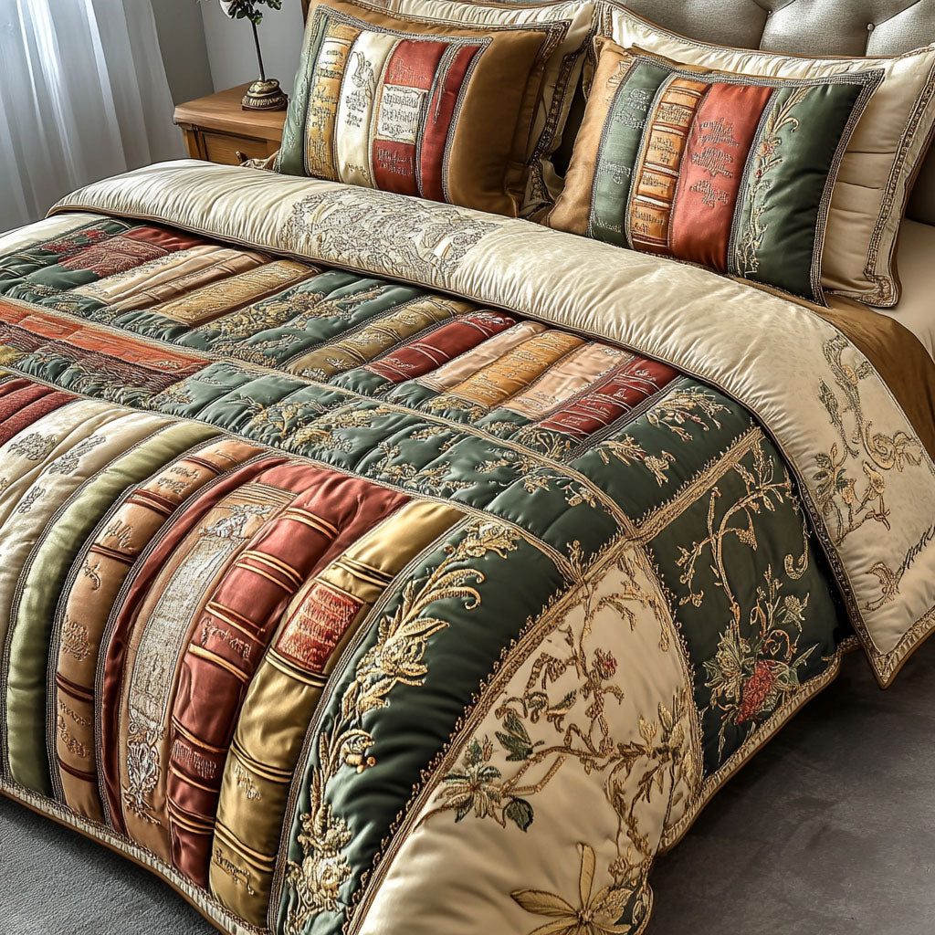 Storybook Dreams quilted 3-piece bedding set on a made bed with two matching pillow shams