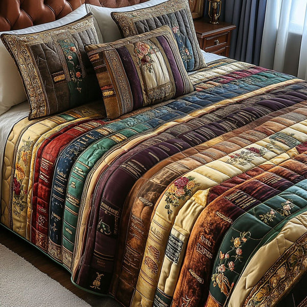 Storybook Sanctuary quilted 3-piece bedding set on a made bed with two matching pillow shams