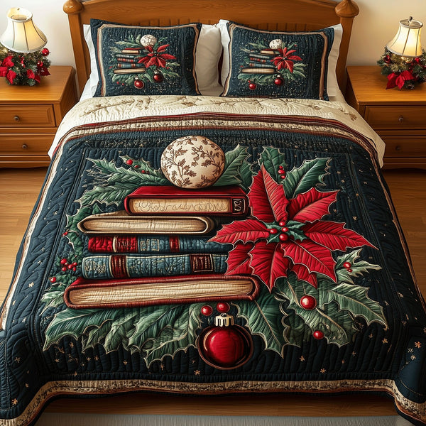 Storytime Serenity quilted 3-piece bedding set on a made bed with two matching pillow shams