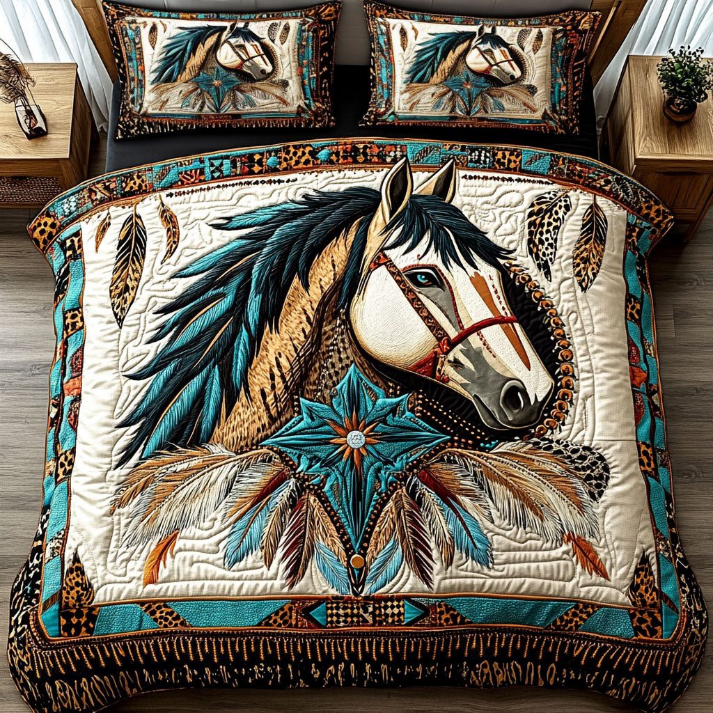 Strength of the Wild quilted 3-piece bedding set on a made bed with two matching pillow shams