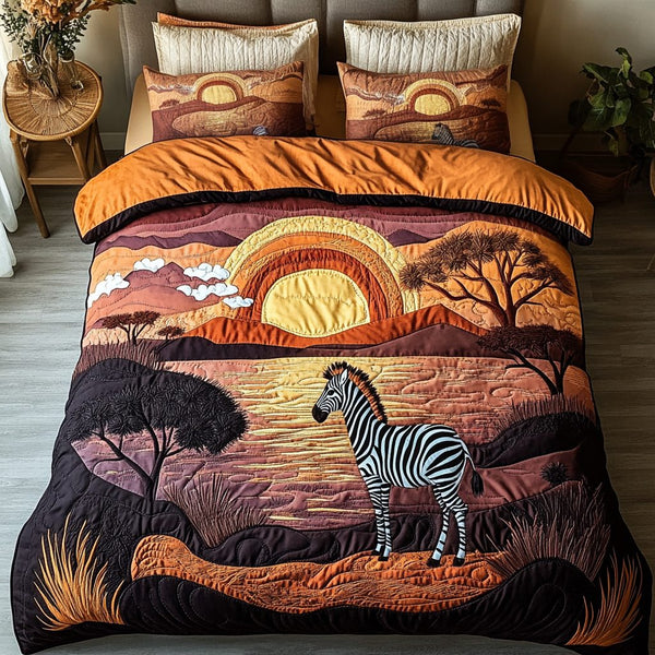 Striped Beauty quilted 3-piece bedding set on a made bed with two matching pillow shams