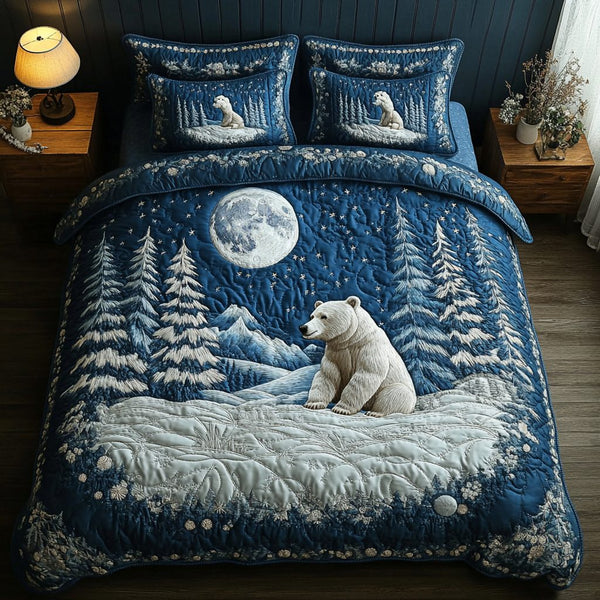 Strong Bear quilted 3-piece bedding set on a made bed with two matching pillow shams