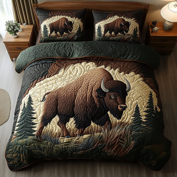 Strong Horizon quilted 3-piece bedding set on a made bed with two matching pillow shams