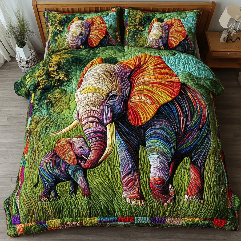 Strong Spirit quilted 3-piece bedding set on a made bed with two matching pillow shams