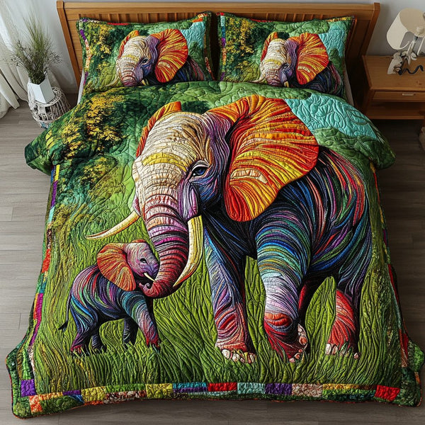 Strong Spirit quilted 3-piece bedding set on a made bed with two matching pillow shams