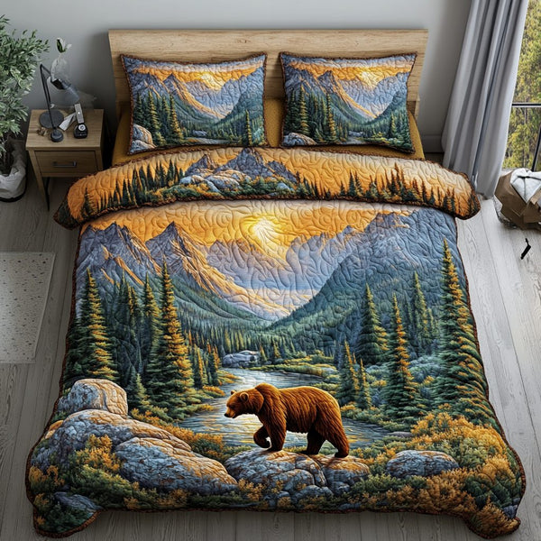 Strong Wilderness quilted 3-piece bedding set on a made bed with two matching pillow shams