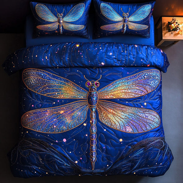 Summer Flutter quilted 3-piece bedding set on a made bed with two matching pillow shams