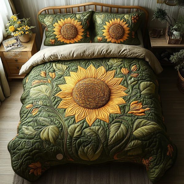 Summer Glow quilted 3-piece bedding set on a made bed with two matching pillow shams