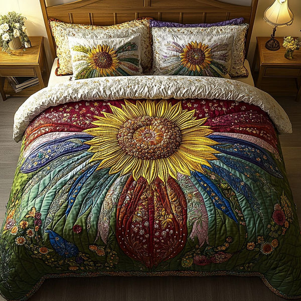 Summer Glow quilted 3-piece bedding set on a made bed with two matching pillow shams