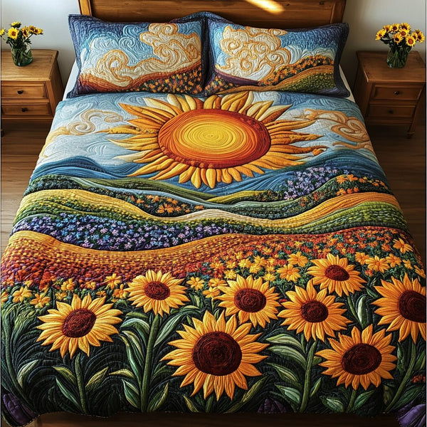 Summer Horizon quilted 3-piece bedding set on a made bed with two matching pillow shams