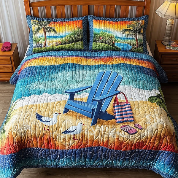 Summer Is Calling quilted 3-piece bedding set on a made bed with two matching pillow shams