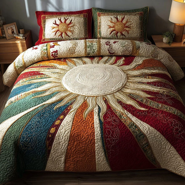 Summer Ridge quilted 3-piece bedding set on a made bed with two matching pillow shams