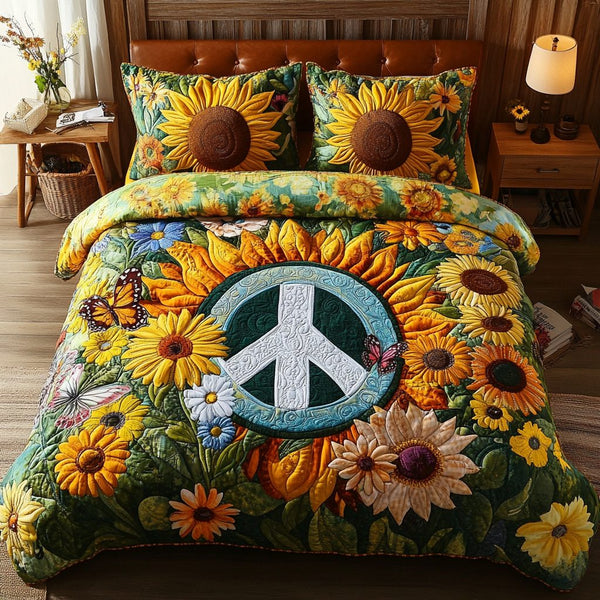 Summer Shine quilted 3-piece bedding set on a made bed with two matching pillow shams