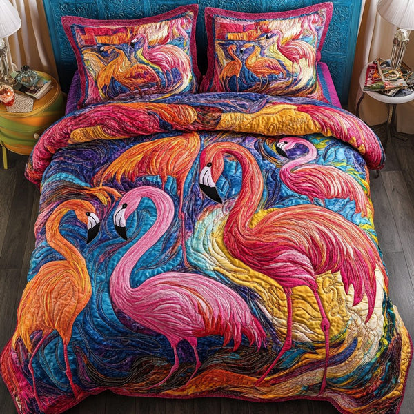 Summer Wings quilted 3-piece bedding set on a made bed with two matching pillow shams