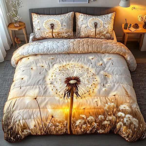 Summer Wish quilted 3-piece bedding set on a made bed with two matching pillow shams