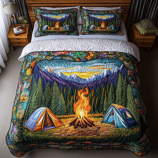 Summit Dream quilted 3-piece bedding set on a made bed with two matching pillow shams
