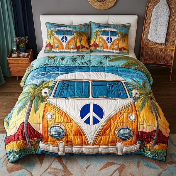 Sun Glow quilted 3-piece bedding set on a made bed with two matching pillow shams