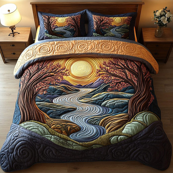 Sunbeam Serenity quilted 3-piece bedding set on a made bed with two matching pillow shams