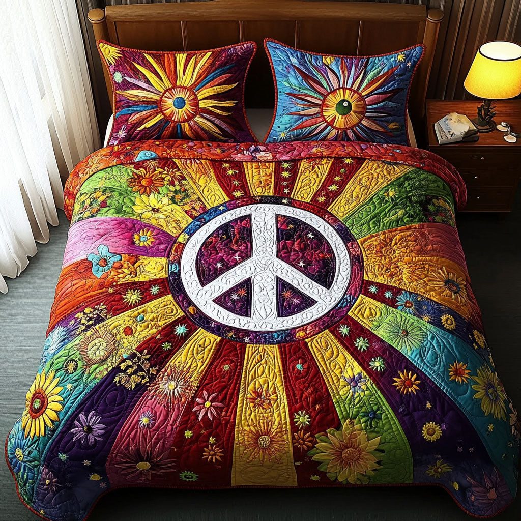 Sunbeam Serenity quilted 3-piece bedding set on a made bed with two matching pillow shams