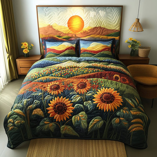 Sunfield Magic quilted 3-piece bedding set on a made bed with two matching pillow shams