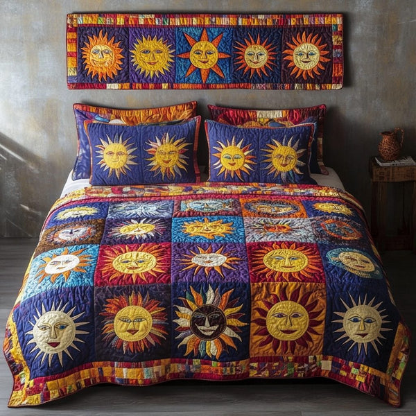 Sunfire Essence quilted 3-piece bedding set on a made bed with two matching pillow shams