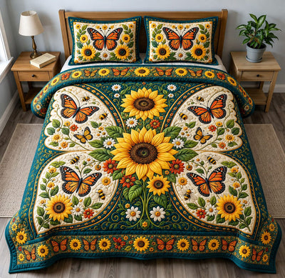 Sunflower Butterfly Bloom 3-Piece Quilted Bedding Set