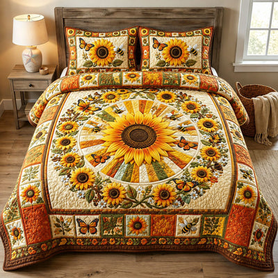 Sunflower Butterfly Garden 3-Piece Quilted Bedding Set