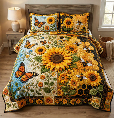 Sunflower Honey Garden 3-Piece Quilted Bedding Set
