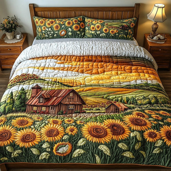 Sunlight Dream quilted 3-piece bedding set on a made bed with two matching pillow shams