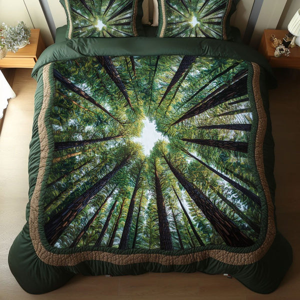 Sunlit Hills quilted 3-piece bedding set on a made bed with two matching pillow shams