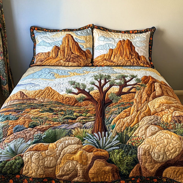 Sunlit Joshua quilted 3-piece bedding set on a made bed with two matching pillow shams