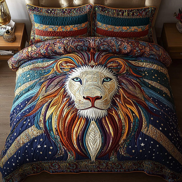 Sunlit Majesty quilted 3-piece bedding set on a made bed with two matching pillow shams