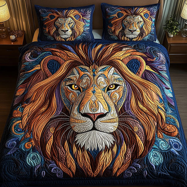 Sunlit Majesty quilted 3-piece bedding set on a made bed with two matching pillow shams