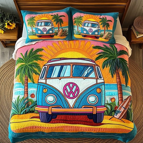 Sunny Bay quilted 3-piece bedding set on a made bed in a light coastal bedroom
