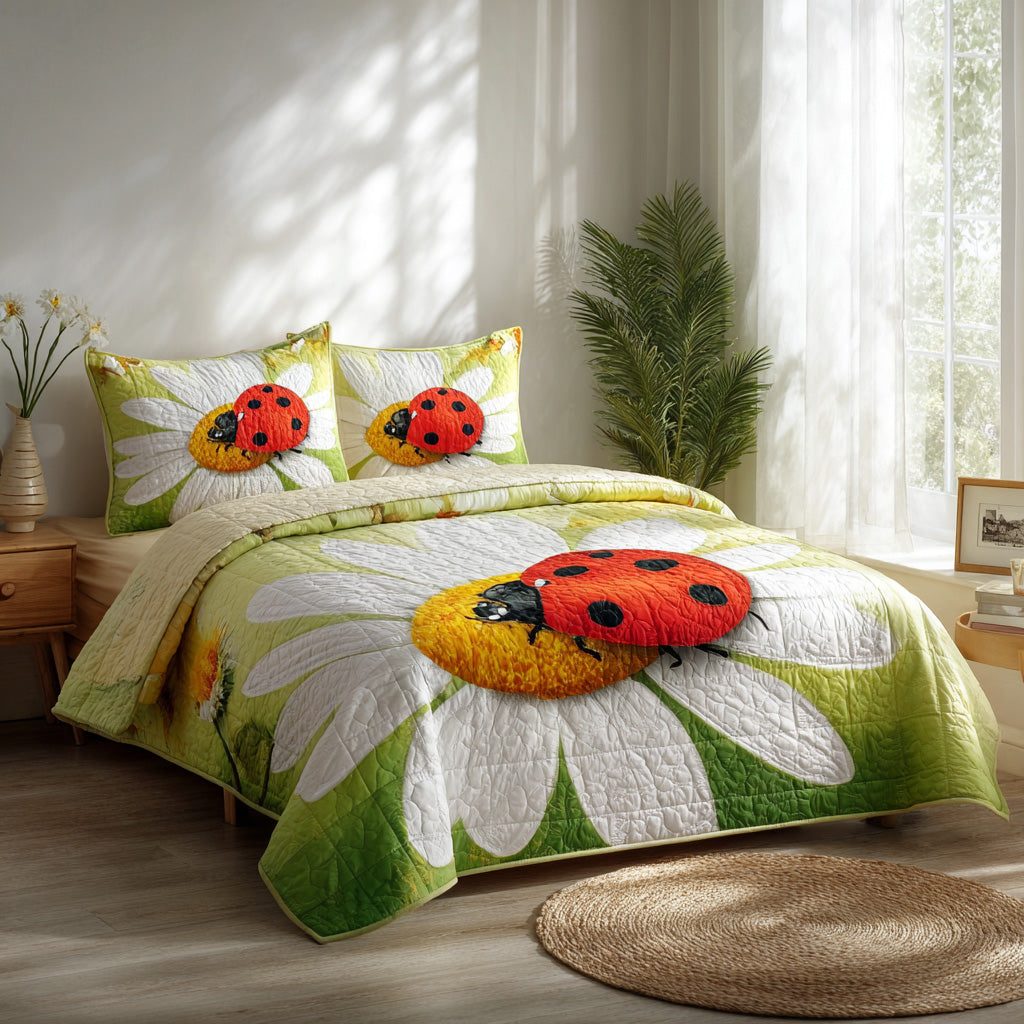 Sunny Spot quilted 3-piece bedding set on a made bed with two matching pillow shams