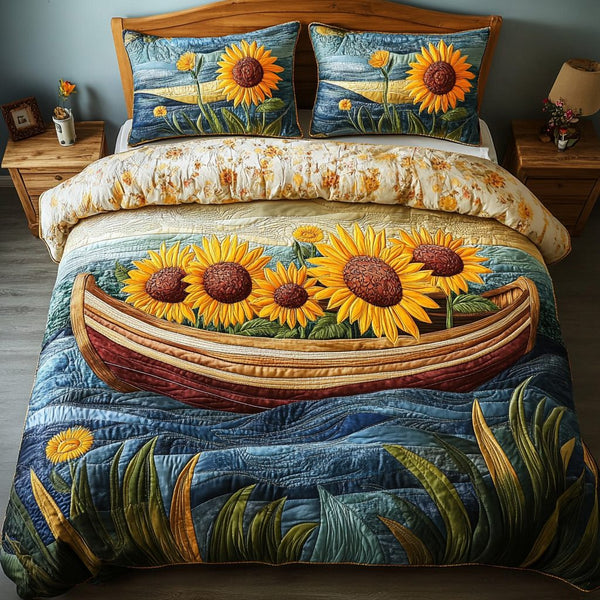 Sunny Vista quilted 3-piece bedding set on a made bed with two matching pillow shams