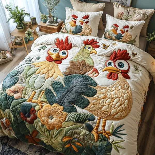 Sunrise Coop quilted 3-piece bedding set on a made bed with two matching pillow shams