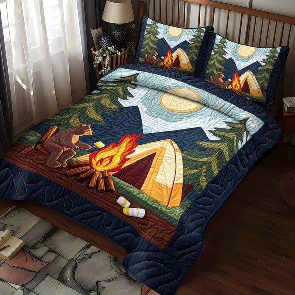 Sunset Camp quilted 3-piece bedding set on a made bed with two matching pillow shams
