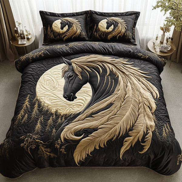 Sunset Canter quilted 3-piece bedding set on a made bed with two matching pillow shams