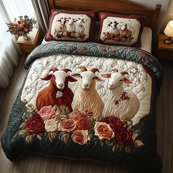 Sunset Grazer quilted 3-piece bedding set on a made bed with two matching pillow shams