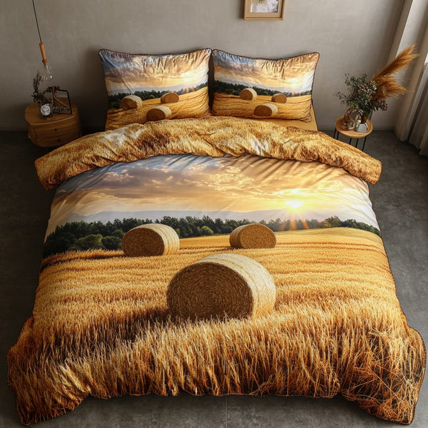 Sunset Hills quilted 3-piece bedding set on a made bed with two matching pillow shams