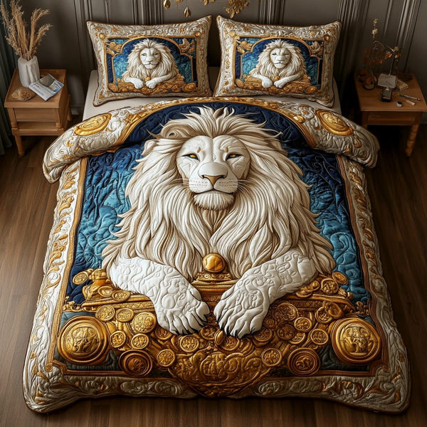 Sunset King quilted 3-piece bedding set on a made bed with two matching pillow shams