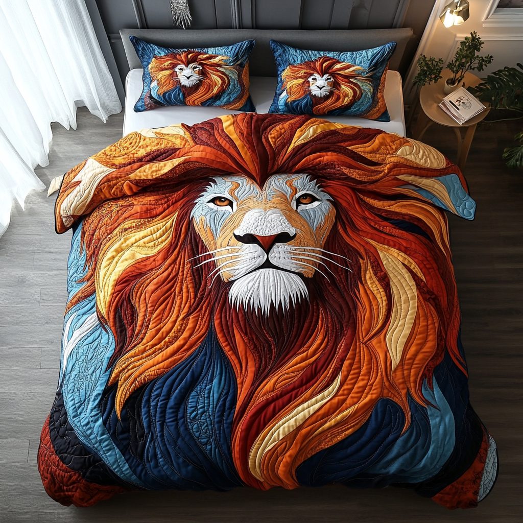 Sunset Mane quilted 3-piece bedding set on a made bed with two matching pillow shams