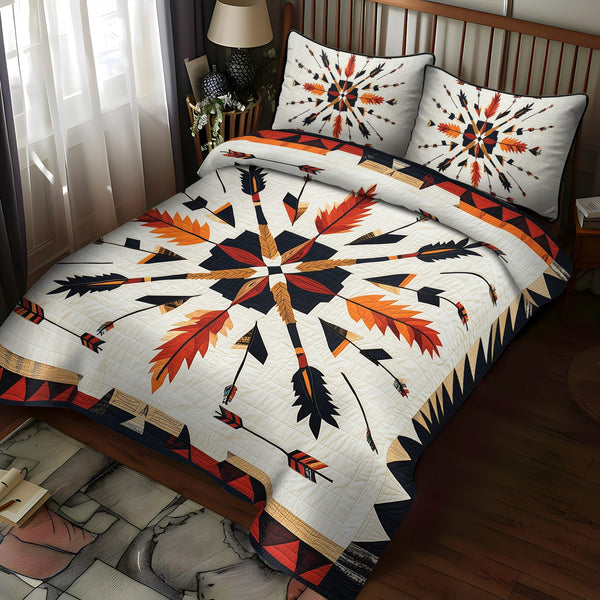 Sunset Peaks quilted 3-piece bedding set on a made bed with two matching pillow shams