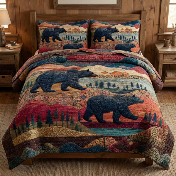 Sunset Range quilted 3-piece bedding set on a made bed with two matching pillow shams
